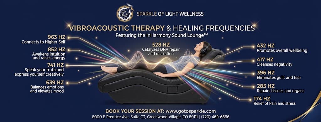 The studio's Sound Lounge flyer, singing bowls framing a list of session prices from 11 minutes at $22 to 95 minutes at $111.